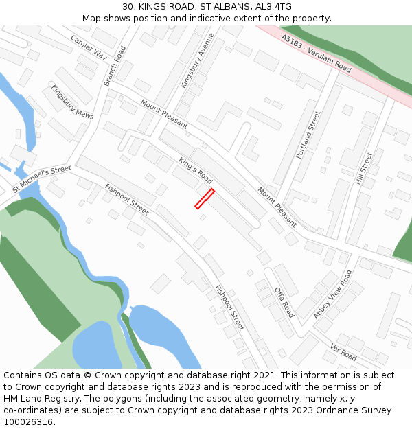 30, KINGS ROAD, ST ALBANS, AL3 4TG: Location map and indicative extent of plot