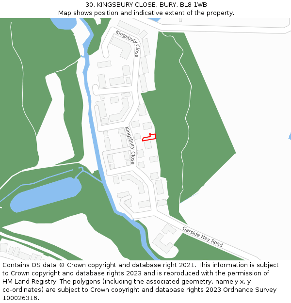 30, KINGSBURY CLOSE, BURY, BL8 1WB: Location map and indicative extent of plot