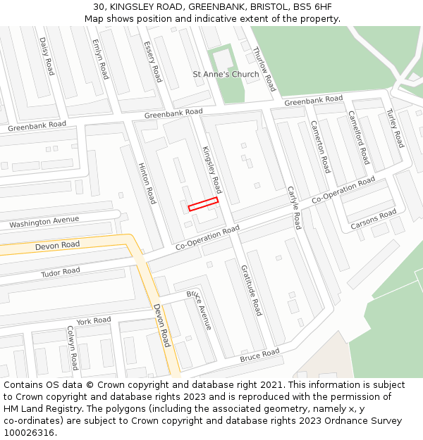 30, KINGSLEY ROAD, GREENBANK, BRISTOL, BS5 6HF: Location map and indicative extent of plot