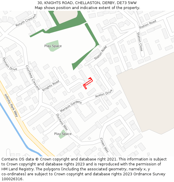 30, KNIGHTS ROAD, CHELLASTON, DERBY, DE73 5WW: Location map and indicative extent of plot