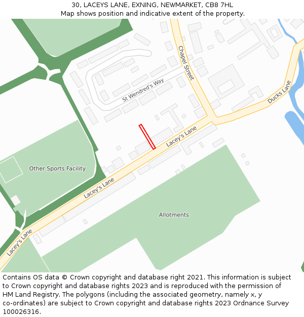 30, LACEYS LANE, EXNING, NEWMARKET, CB8 7HL: Location map and indicative extent of plot