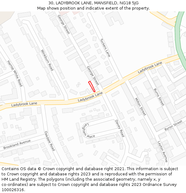 30, LADYBROOK LANE, MANSFIELD, NG18 5JG: Location map and indicative extent of plot