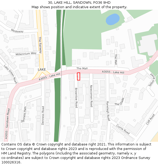30, LAKE HILL, SANDOWN, PO36 9HD: Location map and indicative extent of plot