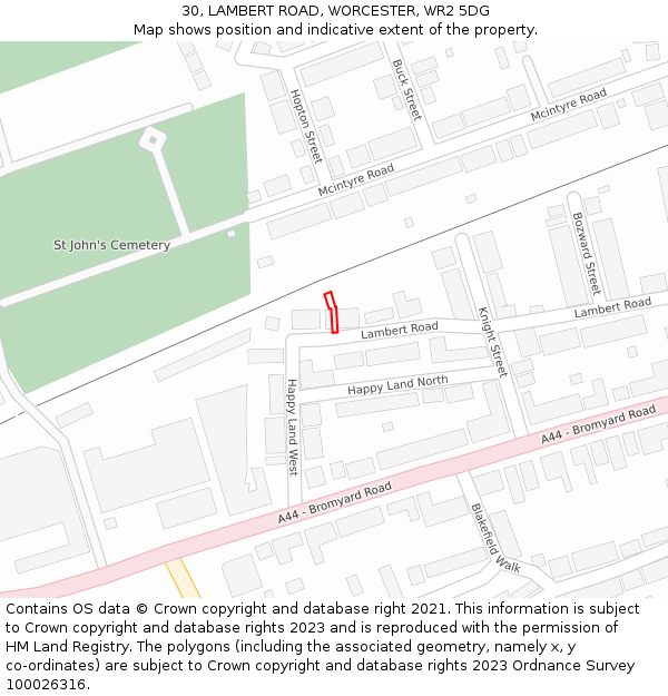30, LAMBERT ROAD, WORCESTER, WR2 5DG: Location map and indicative extent of plot