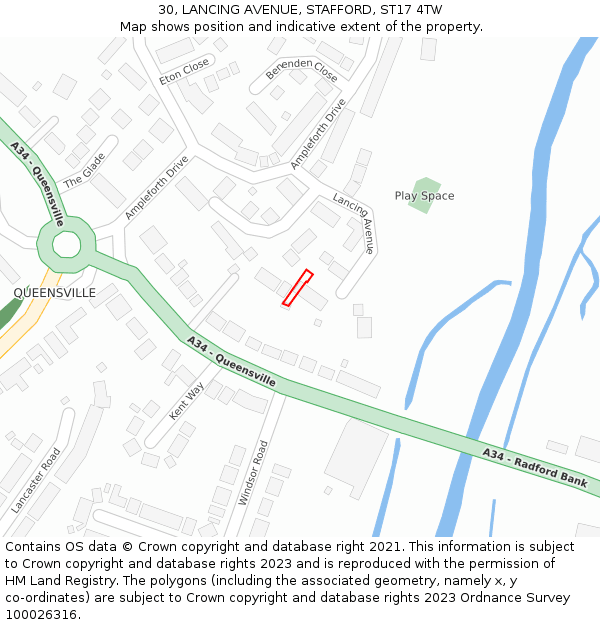 30, LANCING AVENUE, STAFFORD, ST17 4TW: Location map and indicative extent of plot