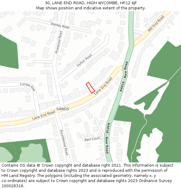 30, LANE END ROAD, HIGH WYCOMBE, HP12 4JF: Location map and indicative extent of plot