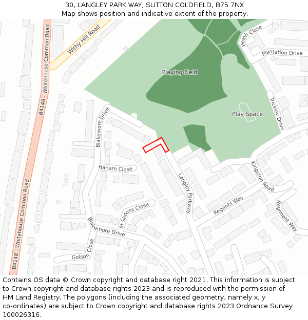 30, LANGLEY PARK WAY, SUTTON COLDFIELD, B75 7NX: Location map and indicative extent of plot