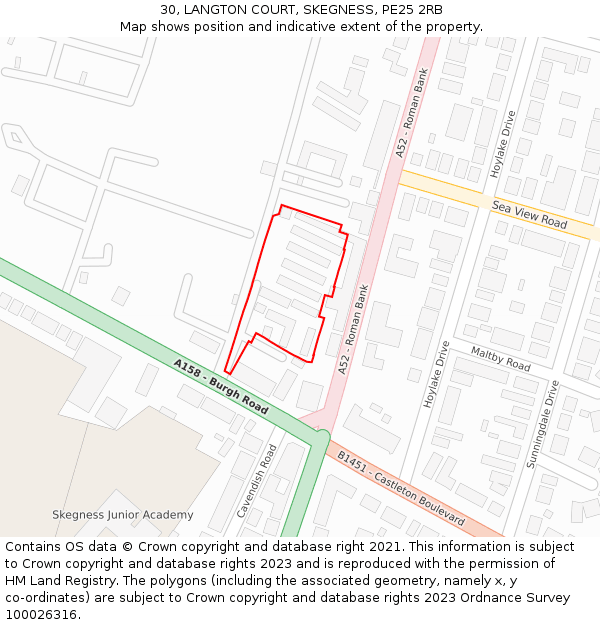 30, LANGTON COURT, SKEGNESS, PE25 2RB: Location map and indicative extent of plot