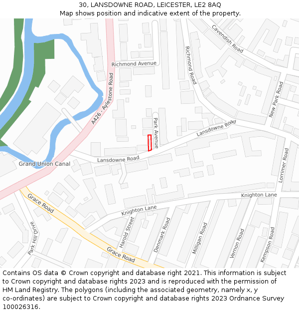 30, LANSDOWNE ROAD, LEICESTER, LE2 8AQ: Location map and indicative extent of plot