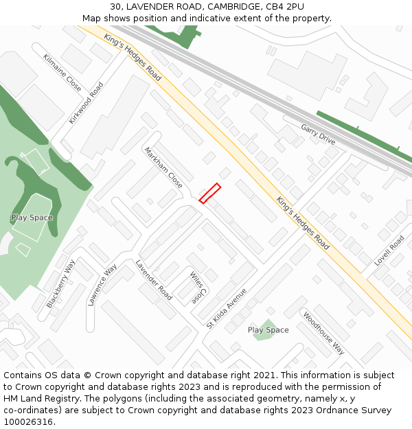30, LAVENDER ROAD, CAMBRIDGE, CB4 2PU: Location map and indicative extent of plot