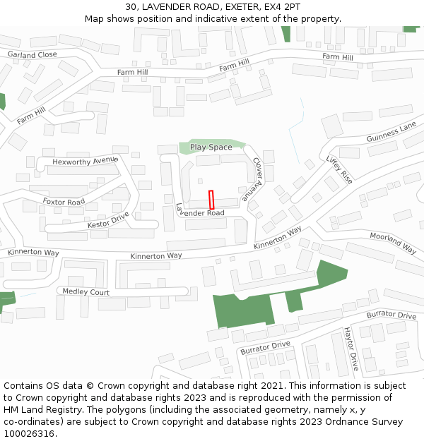 30, LAVENDER ROAD, EXETER, EX4 2PT: Location map and indicative extent of plot