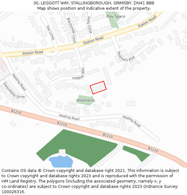 30, LEGGOTT WAY, STALLINGBOROUGH, GRIMSBY, DN41 8BB: Location map and indicative extent of plot