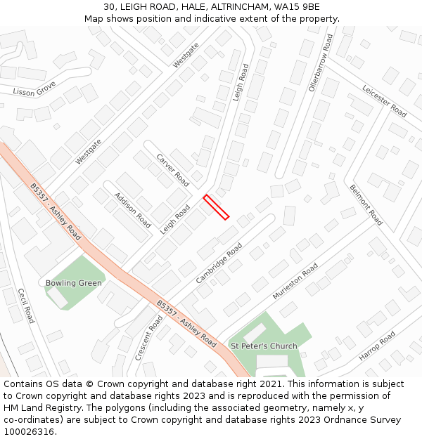 30, LEIGH ROAD, HALE, ALTRINCHAM, WA15 9BE: Location map and indicative extent of plot