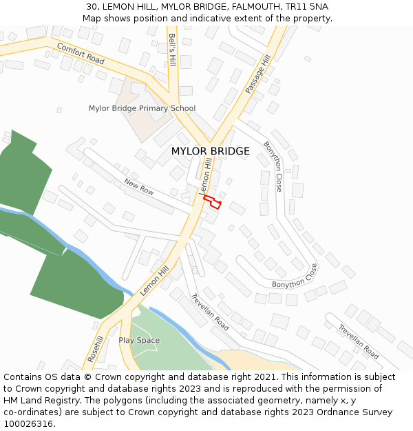 30, LEMON HILL, MYLOR BRIDGE, FALMOUTH, TR11 5NA: Location map and indicative extent of plot