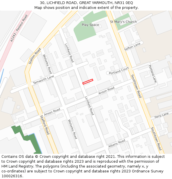 30, LICHFIELD ROAD, GREAT YARMOUTH, NR31 0EQ: Location map and indicative extent of plot