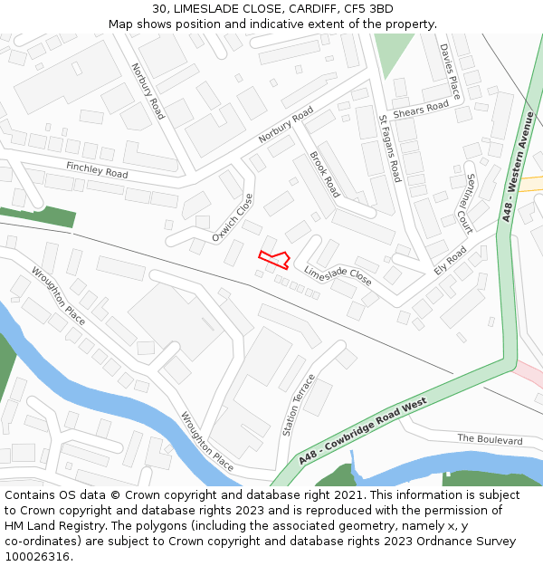 30, LIMESLADE CLOSE, CARDIFF, CF5 3BD: Location map and indicative extent of plot