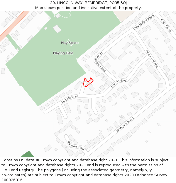 30, LINCOLN WAY, BEMBRIDGE, PO35 5QJ: Location map and indicative extent of plot