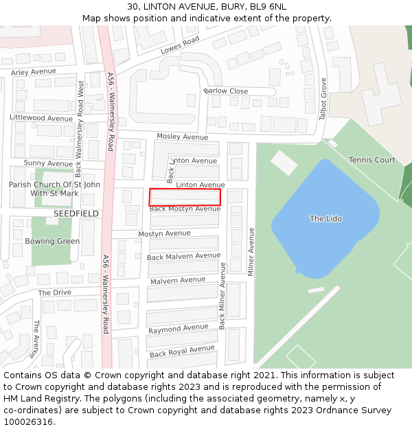 30, LINTON AVENUE, BURY, BL9 6NL: Location map and indicative extent of plot