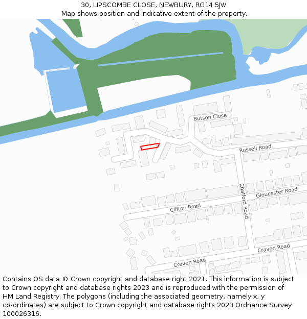 30, LIPSCOMBE CLOSE, NEWBURY, RG14 5JW: Location map and indicative extent of plot