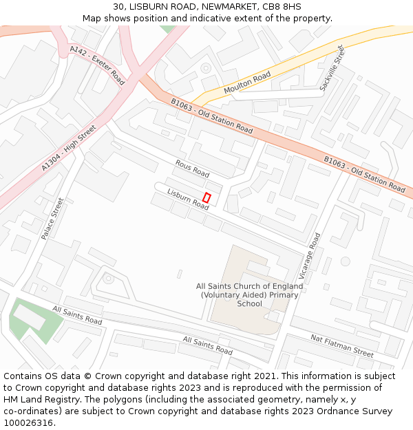 30, LISBURN ROAD, NEWMARKET, CB8 8HS: Location map and indicative extent of plot