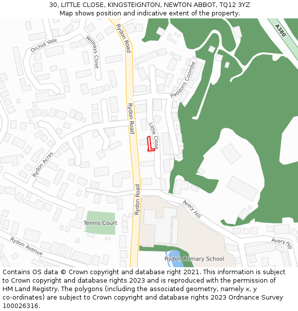 30, LITTLE CLOSE, KINGSTEIGNTON, NEWTON ABBOT, TQ12 3YZ: Location map and indicative extent of plot