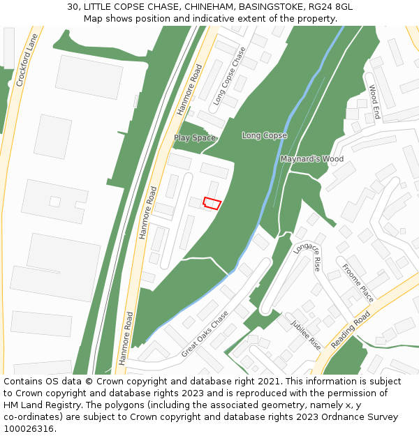 30, LITTLE COPSE CHASE, CHINEHAM, BASINGSTOKE, RG24 8GL: Location map and indicative extent of plot