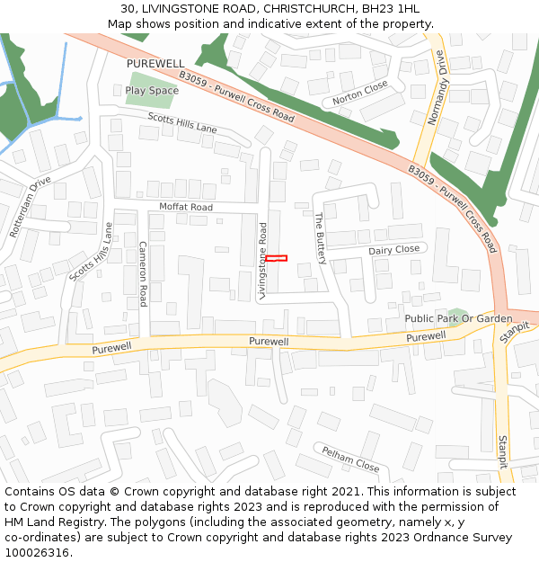 30, LIVINGSTONE ROAD, CHRISTCHURCH, BH23 1HL: Location map and indicative extent of plot