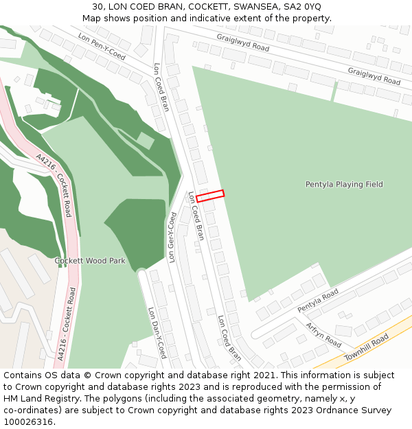 30, LON COED BRAN, COCKETT, SWANSEA, SA2 0YQ: Location map and indicative extent of plot