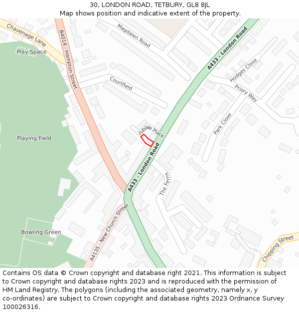 30, LONDON ROAD, TETBURY, GL8 8JL: Location map and indicative extent of plot