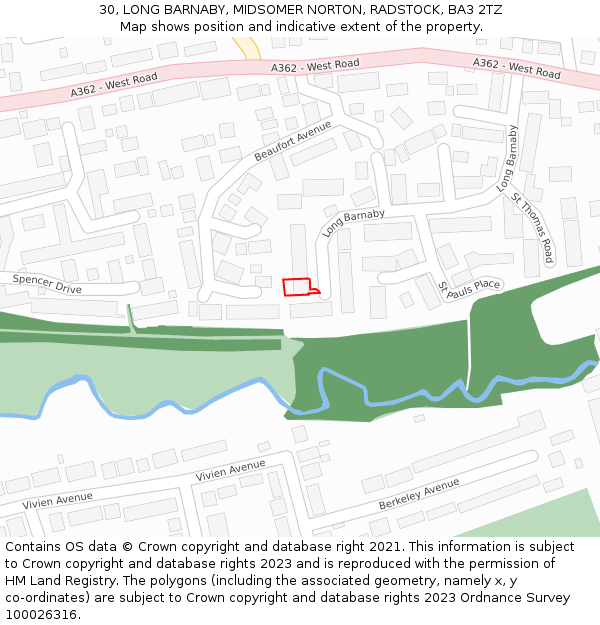 30, LONG BARNABY, MIDSOMER NORTON, RADSTOCK, BA3 2TZ: Location map and indicative extent of plot