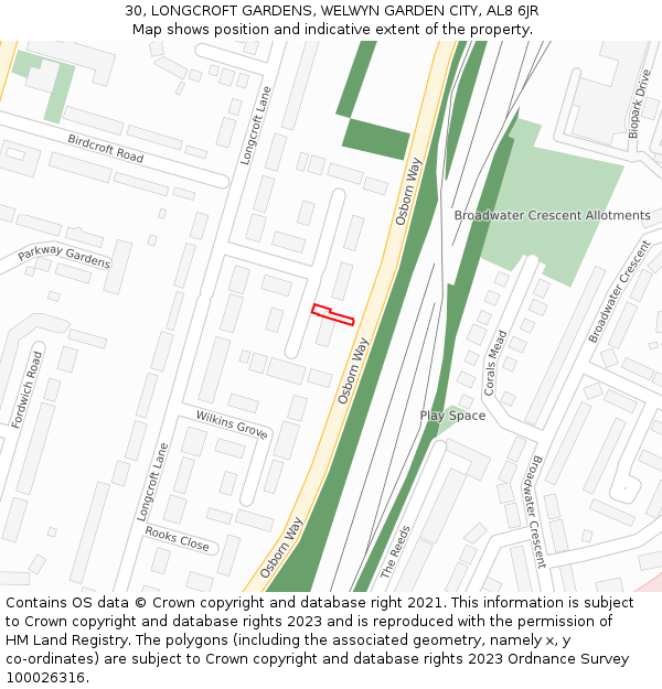 30, LONGCROFT GARDENS, WELWYN GARDEN CITY, AL8 6JR: Location map and indicative extent of plot
