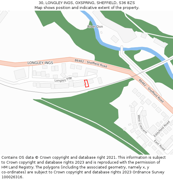30, LONGLEY INGS, OXSPRING, SHEFFIELD, S36 8ZS: Location map and indicative extent of plot