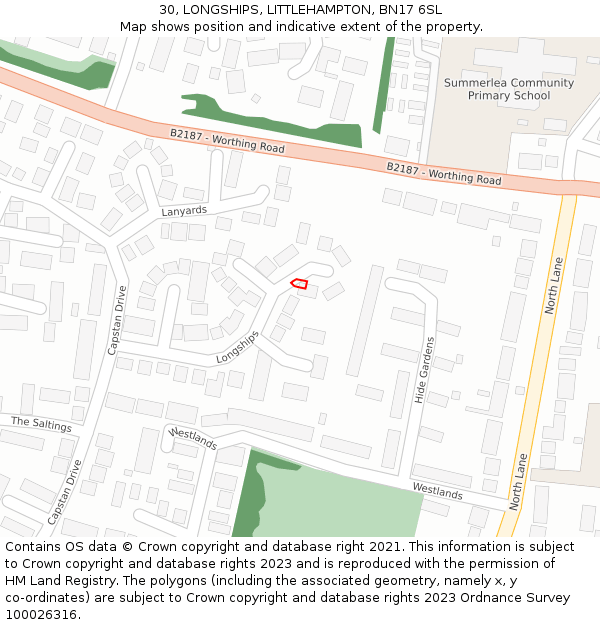 30, LONGSHIPS, LITTLEHAMPTON, BN17 6SL: Location map and indicative extent of plot