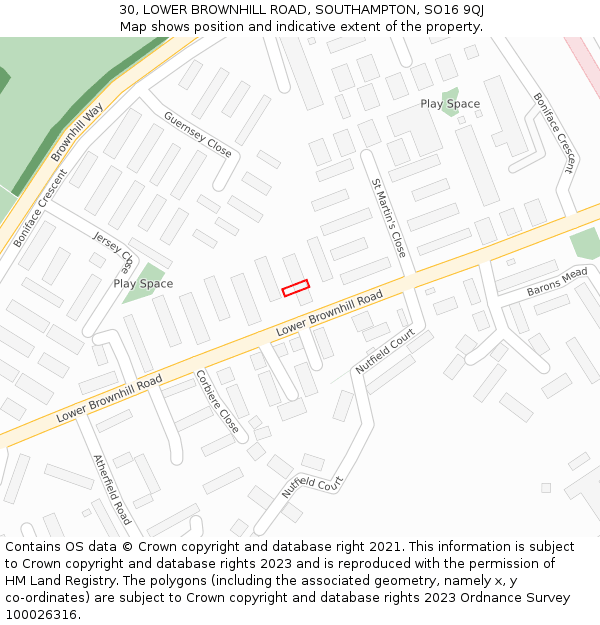 30, LOWER BROWNHILL ROAD, SOUTHAMPTON, SO16 9QJ: Location map and indicative extent of plot