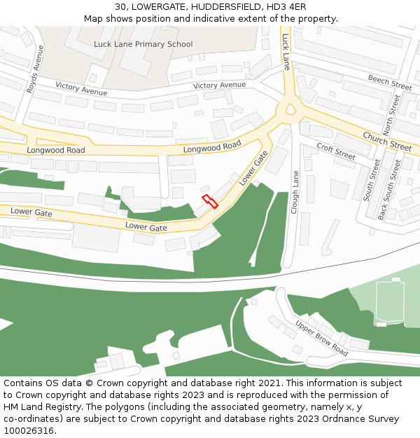 30, LOWERGATE, HUDDERSFIELD, HD3 4ER: Location map and indicative extent of plot