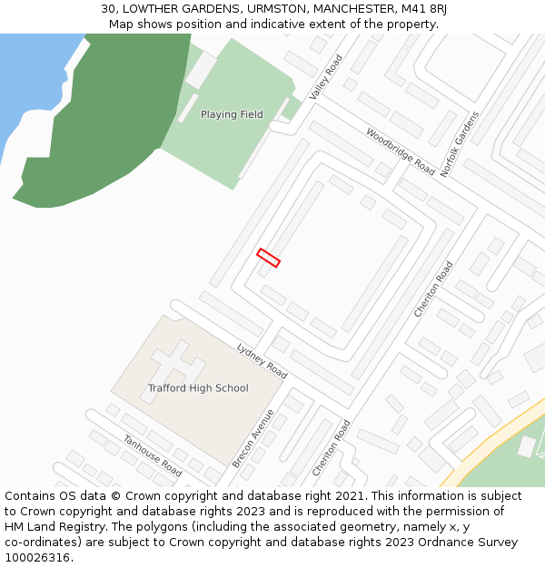 30, LOWTHER GARDENS, URMSTON, MANCHESTER, M41 8RJ: Location map and indicative extent of plot