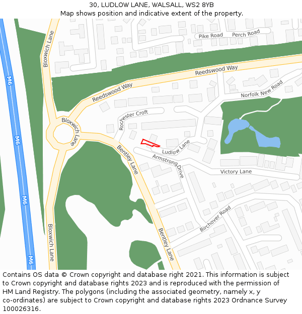 30, LUDLOW LANE, WALSALL, WS2 8YB: Location map and indicative extent of plot