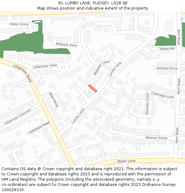 30, LUMBY LANE, PUDSEY, LS28 9JF: Location map and indicative extent of plot