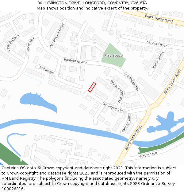 30, LYMINGTON DRIVE, LONGFORD, COVENTRY, CV6 6TA: Location map and indicative extent of plot
