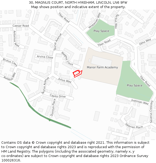 30, MAGNUS COURT, NORTH HYKEHAM, LINCOLN, LN6 9FW: Location map and indicative extent of plot