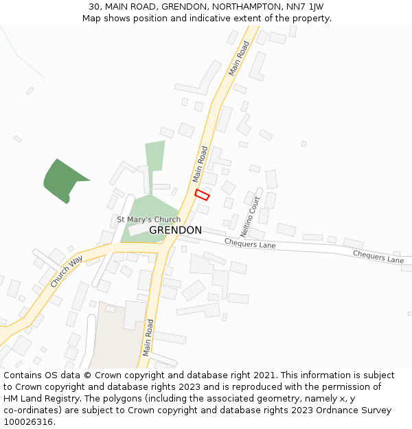 30, MAIN ROAD, GRENDON, NORTHAMPTON, NN7 1JW: Location map and indicative extent of plot