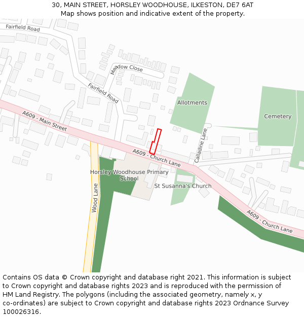 30, MAIN STREET, HORSLEY WOODHOUSE, ILKESTON, DE7 6AT: Location map and indicative extent of plot