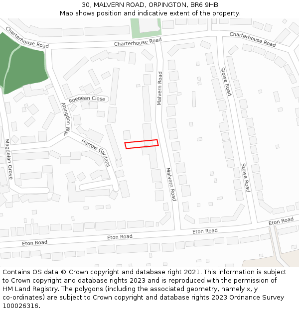 30, MALVERN ROAD, ORPINGTON, BR6 9HB: Location map and indicative extent of plot