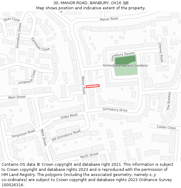 30, MANOR ROAD, BANBURY, OX16 3JB: Location map and indicative extent of plot