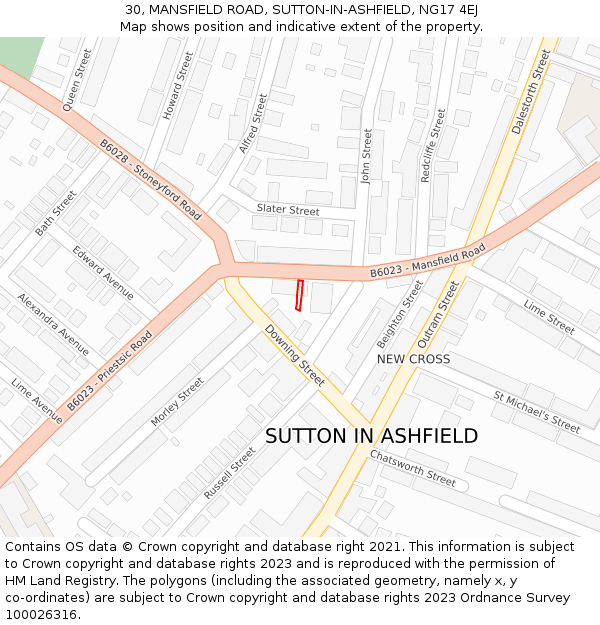 30, MANSFIELD ROAD, SUTTON-IN-ASHFIELD, NG17 4EJ: Location map and indicative extent of plot