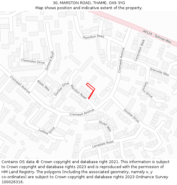 30, MARSTON ROAD, THAME, OX9 3YG: Location map and indicative extent of plot