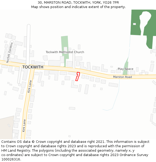 30, MARSTON ROAD, TOCKWITH, YORK, YO26 7PR: Location map and indicative extent of plot