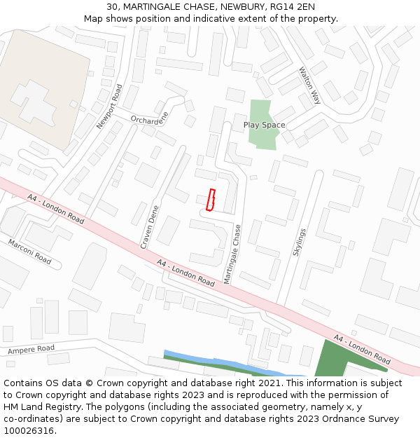 30, MARTINGALE CHASE, NEWBURY, RG14 2EN: Location map and indicative extent of plot