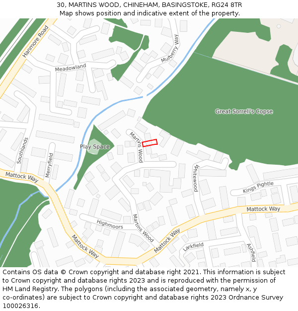 30, MARTINS WOOD, CHINEHAM, BASINGSTOKE, RG24 8TR: Location map and indicative extent of plot