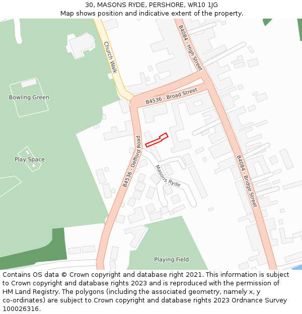 30, MASONS RYDE, PERSHORE, WR10 1JG: Location map and indicative extent of plot